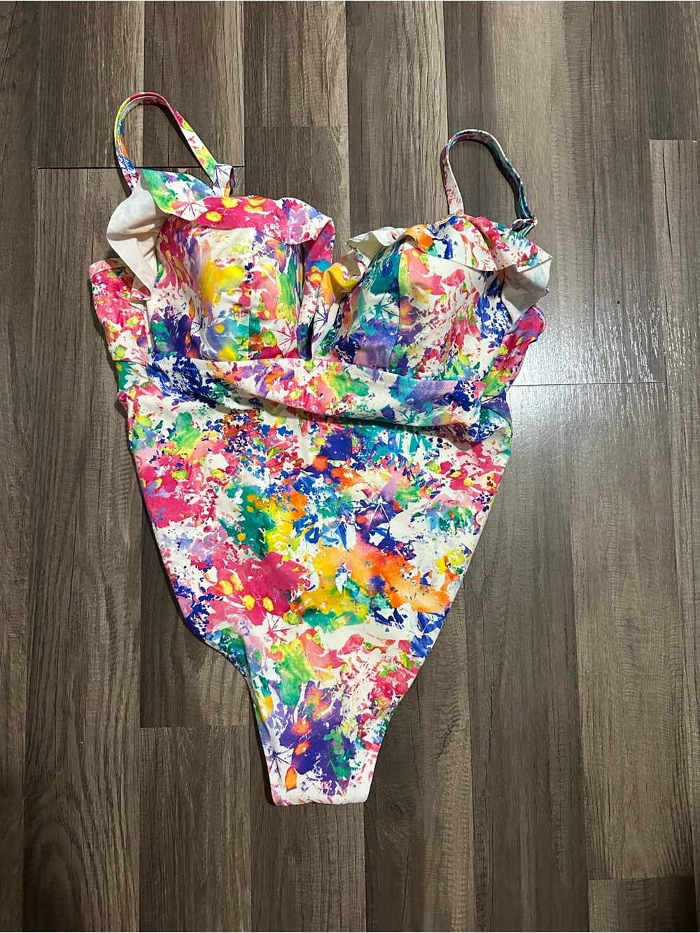 Color Splash Ruffle One-Piece Swimsuit - Multicolor